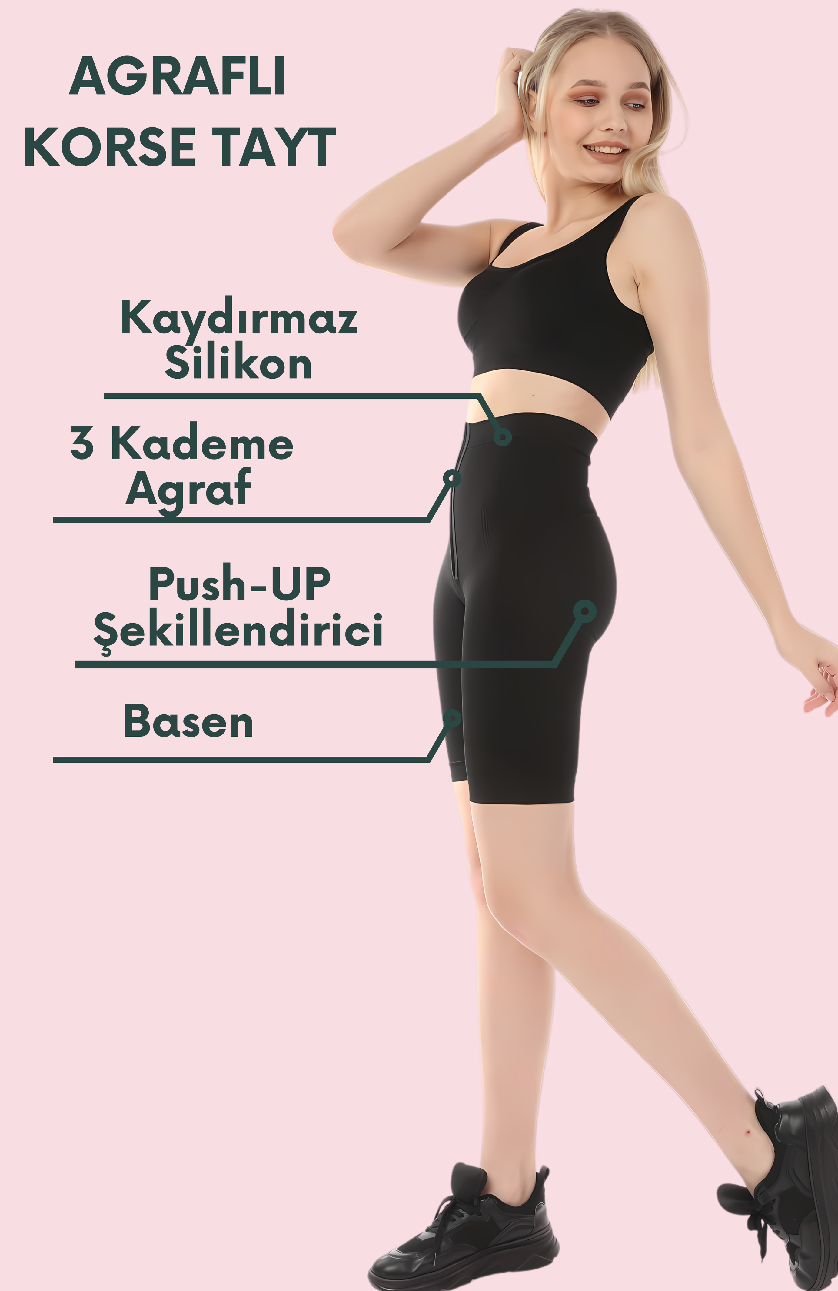 Siyah Agraflı Korse Tayt Push Up Etkili