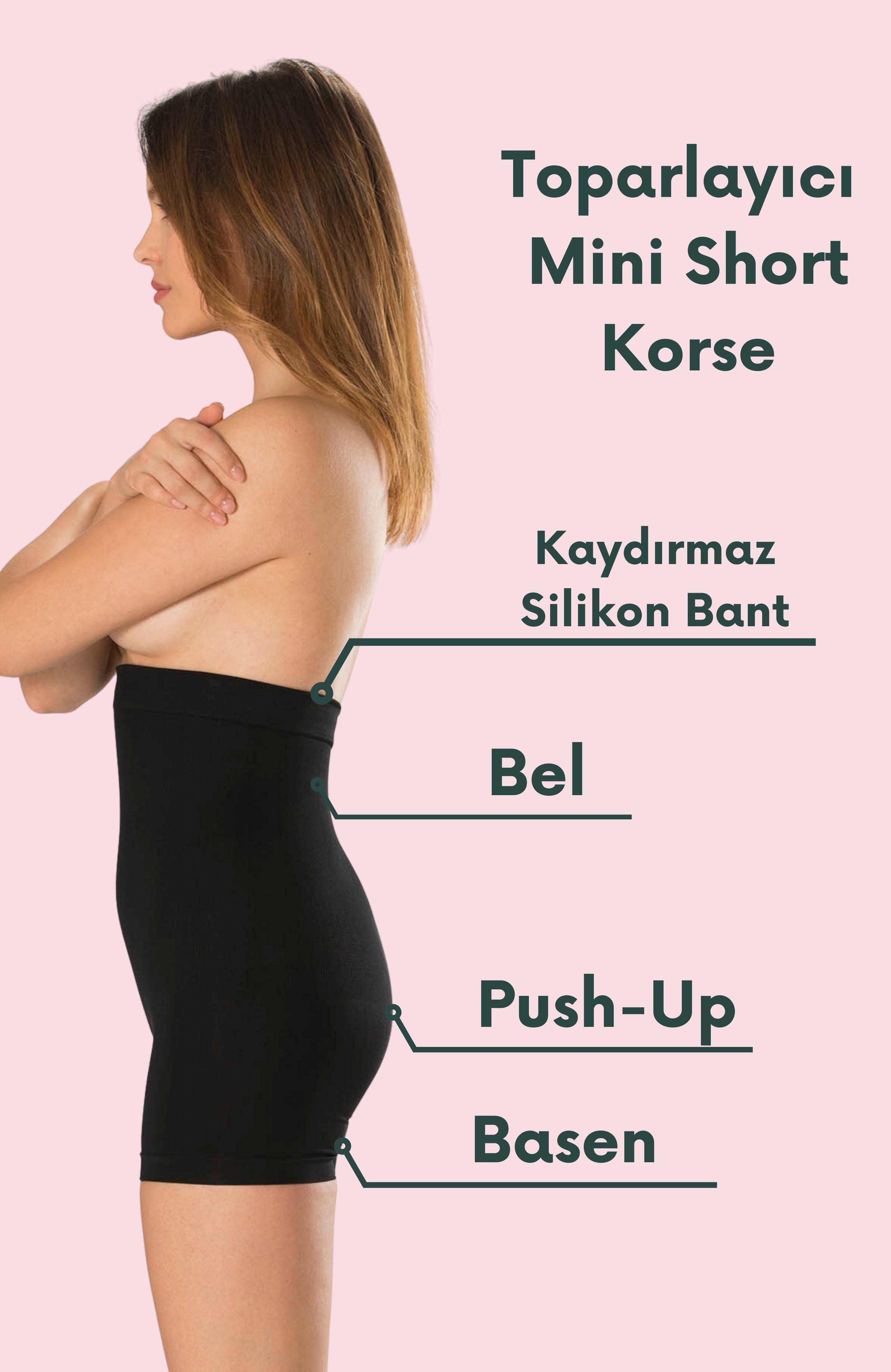 Siyah Mini Boxer/Şort Korse Ekstra Yüksek Bel