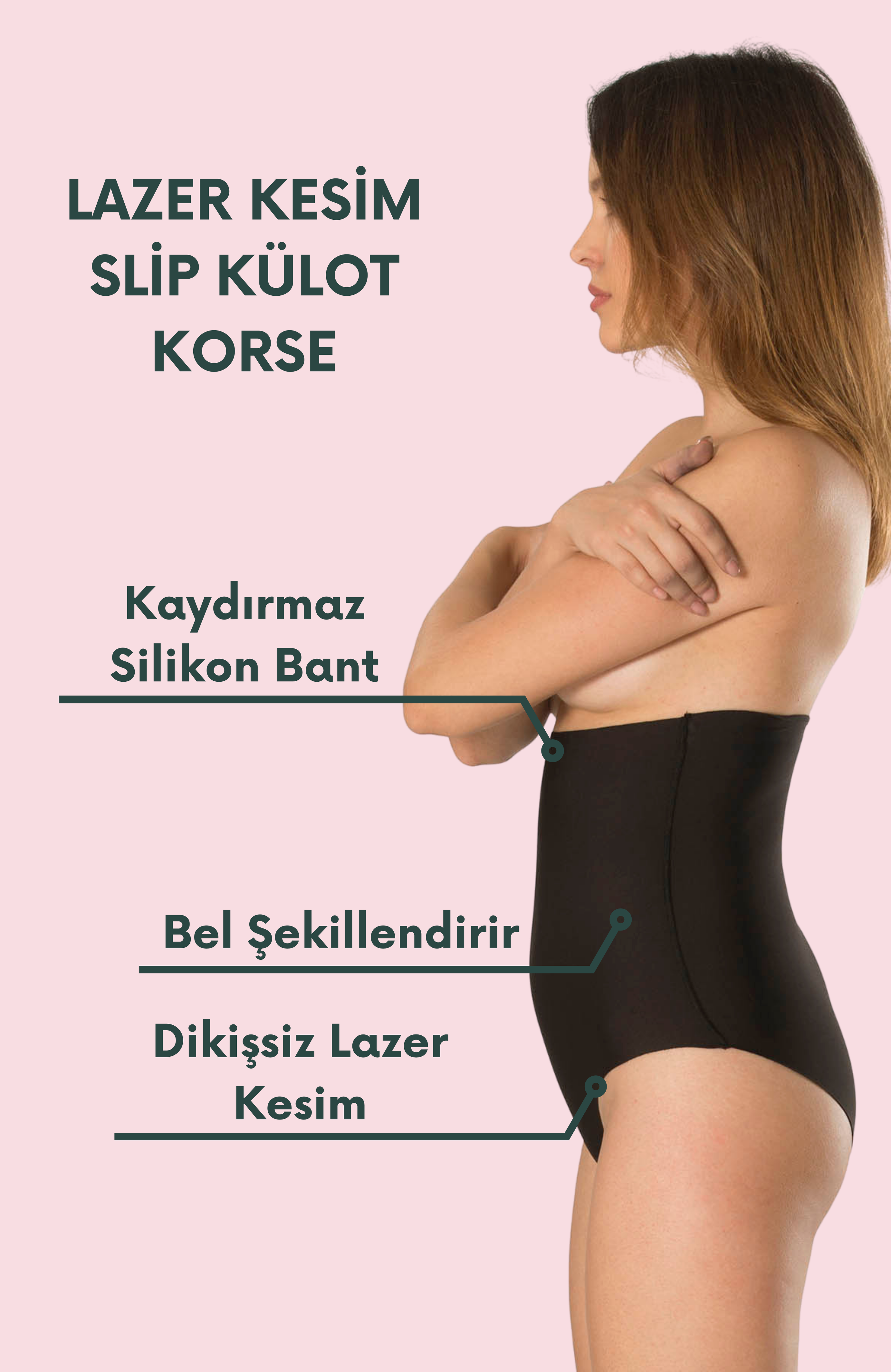 Siyah Slip Külot Korse Lazer Kesim