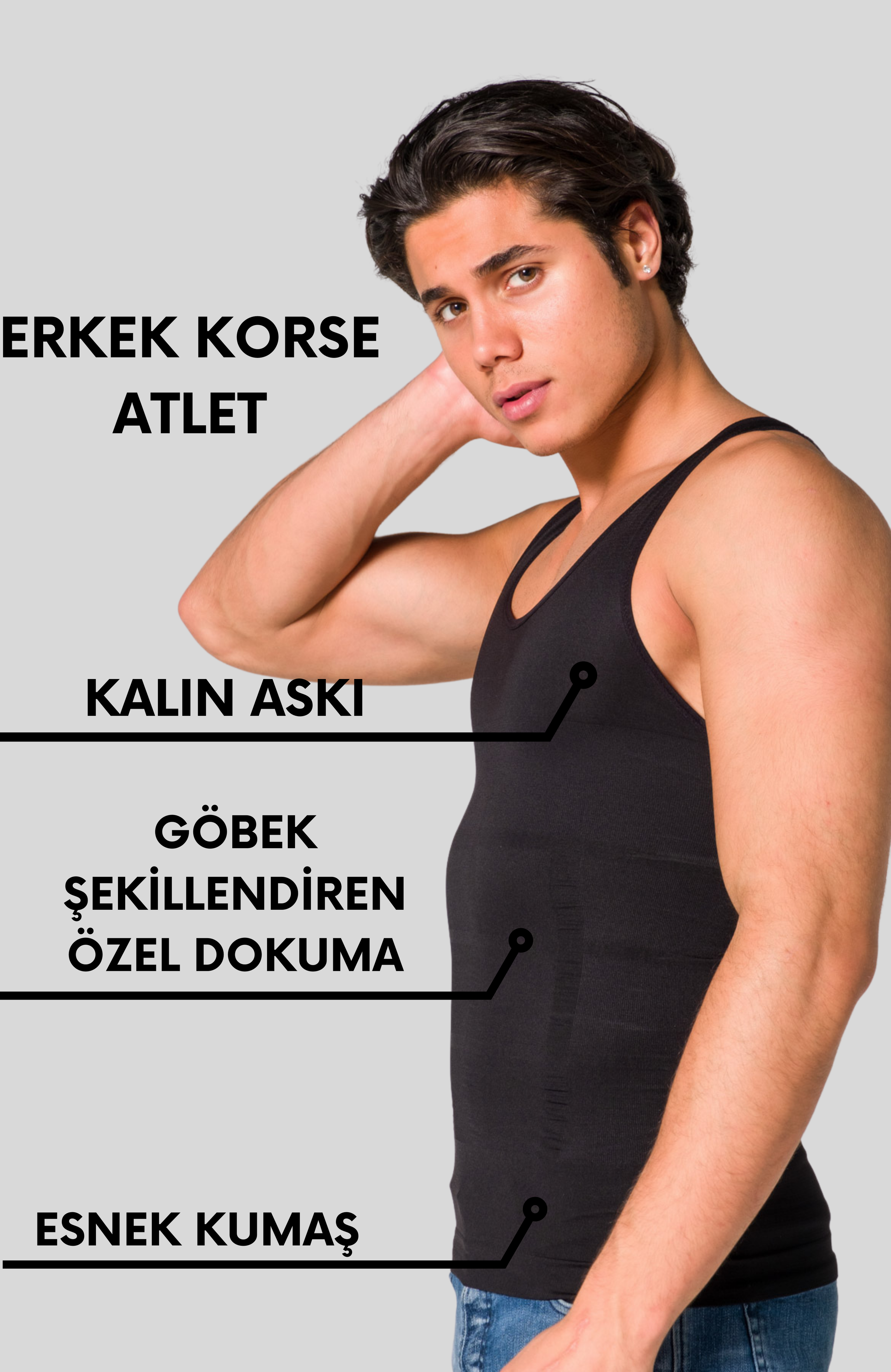 Siyah Erkek Korse Atlet Modeli